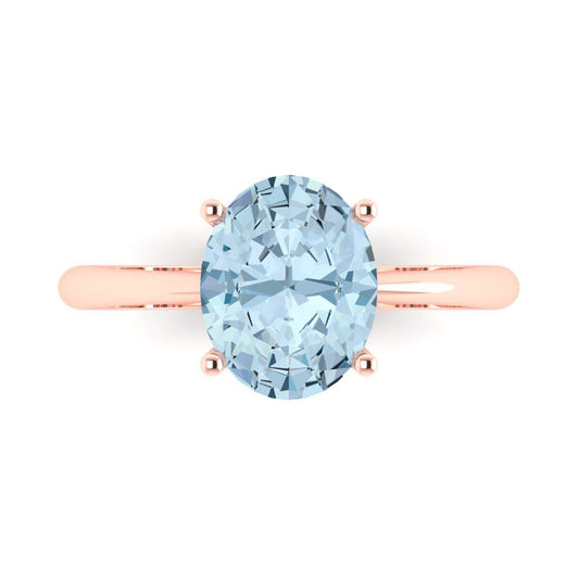 2.5 cttw Natural Aquamarine Solitaire  Engagement Ring - Solid Rose Gold (VVS1, Oval Cut,9.5x7.5mm)
