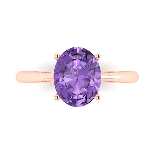 2.5 cttw Simulated Alexandrite Solitaire  Engagement Ring - Solid Rose Gold (VVS1, Oval Cut,9.5x7.5mm)