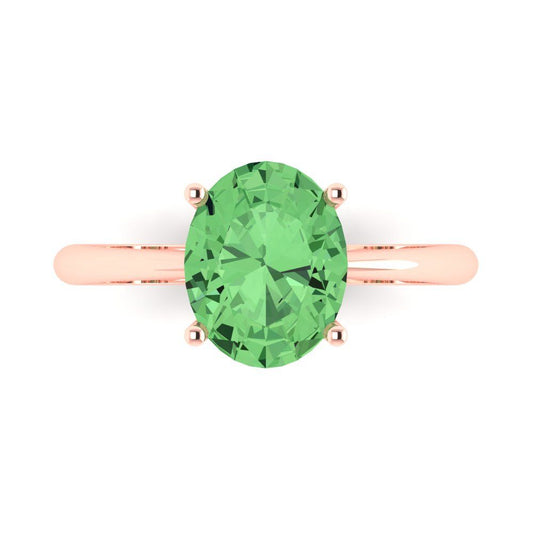 2.5 cttw Zirconia Simulated Green Diamond Solitaire  Engagement Ring - Solid Rose Gold (VVS1, Oval Cut,9.5x7.5mm)