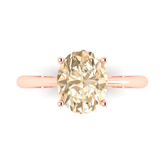 2.5 cttw Natural Morganite Solitaire  Engagement Ring - Solid Rose Gold (VVS1, Oval Cut,9.5x7.5mm)
