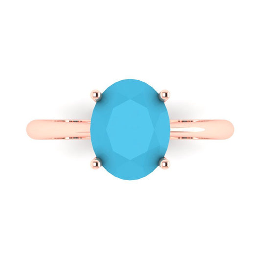 2.5 cttw Simulated Turquoise Solitaire  Engagement Ring - Solid Rose Gold (VVS1, Oval Cut,9.5x7.5mm)