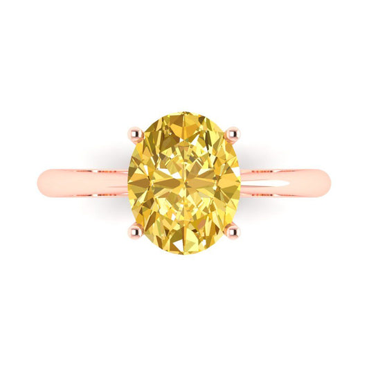 2.5 cttw Natural Citrine Solitaire  Engagement Ring - Solid Rose Gold (VVS1, Oval Cut,9.5x7.5mm)