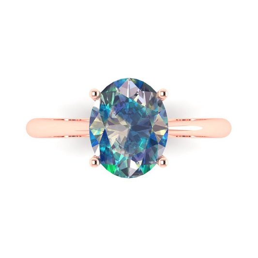 2.5 cttw Blue Moissanite Solitaire  Engagement Ring - Solid Rose Gold (VVS1, Oval Cut,9.5x7.5mm)