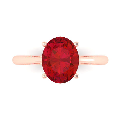 2.5 cttw Simulated Ruby Solitaire  Engagement Ring - Solid Rose Gold (VVS1, Oval Cut,9.5x7.5mm)