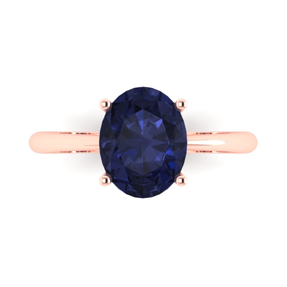 2.5 cttw Simulated Blue Sapphire Solitaire  Engagement Ring - Solid Gold (Oval Cut,9.5x7.5mm)