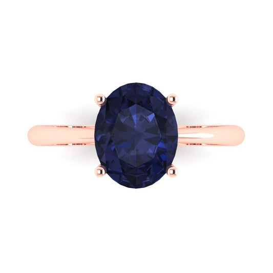 2.5 cttw Simulated Blue Sapphire Solitaire  Engagement Ring - Solid Rose Gold (VVS1, Oval Cut,9.5x7.5mm)