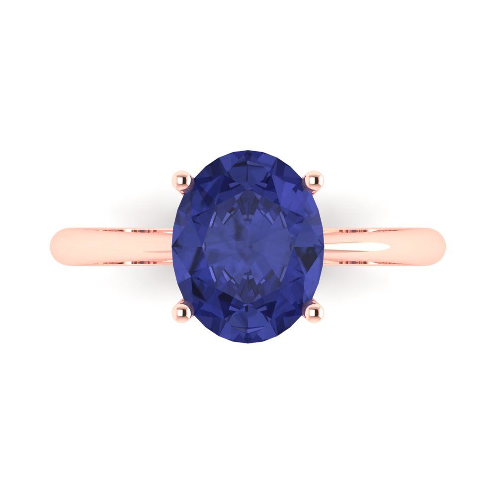 2.5 cttw Simulated Tanzanite Solitaire  Engagement Ring - Solid Gold (Oval Cut,9.5x7.5mm)
