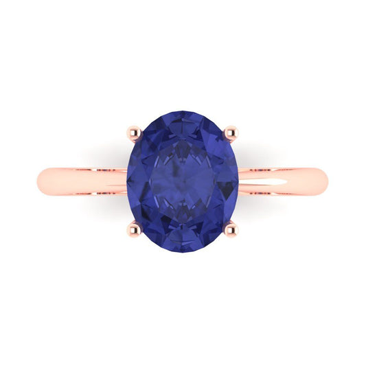2.5 cttw Simulated Tanzanite Solitaire  Engagement Ring - Solid Rose Gold (VVS1, Oval Cut,9.5x7.5mm)