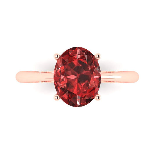 2.5 cttw Natural Garnet Solitaire  Engagement Ring - Solid Rose Gold (VVS1, Oval Cut,9.5x7.5mm)