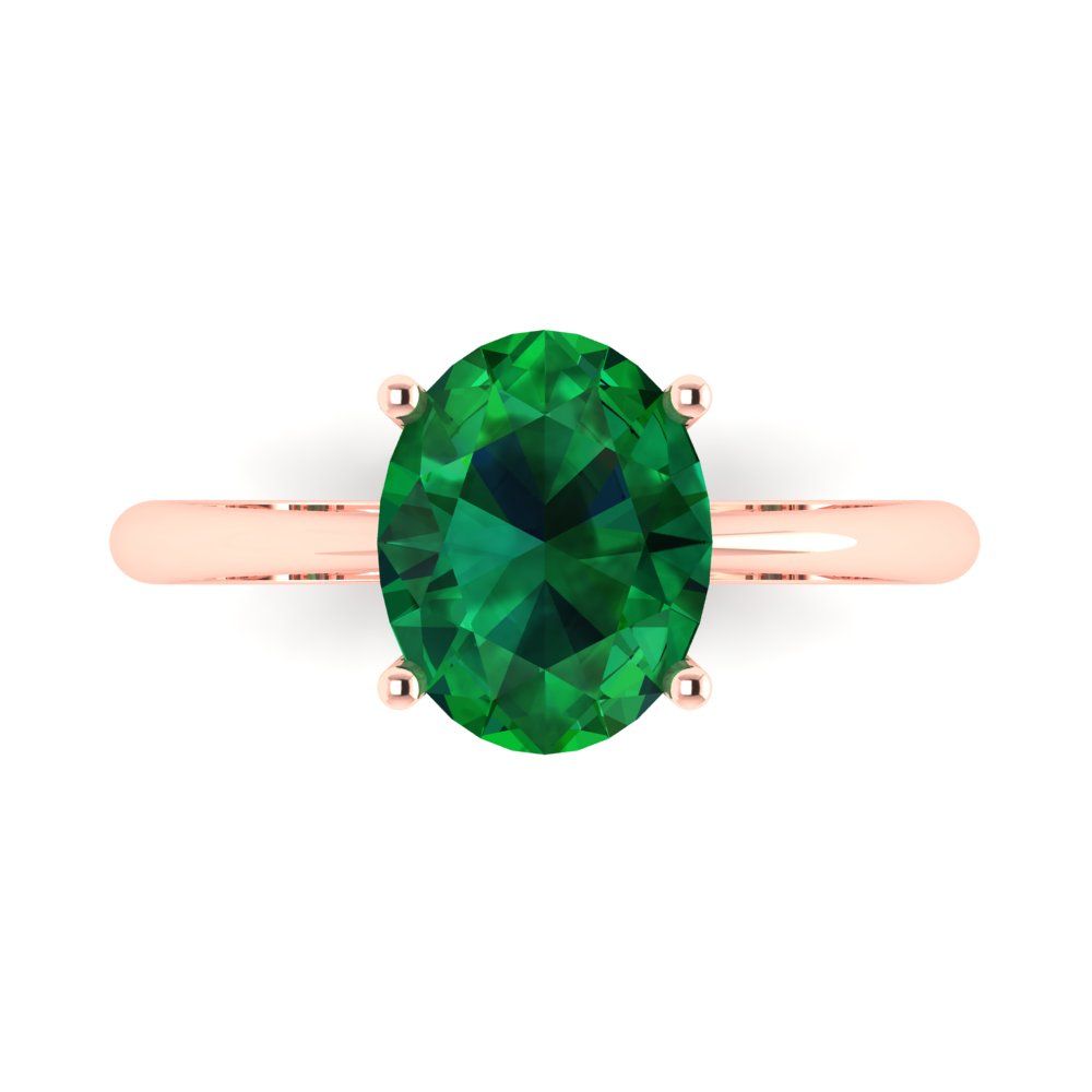2.5 cttw Simulated Emerald Solitaire  Engagement Ring - Solid Gold (Oval Cut,9.5x7.5mm)