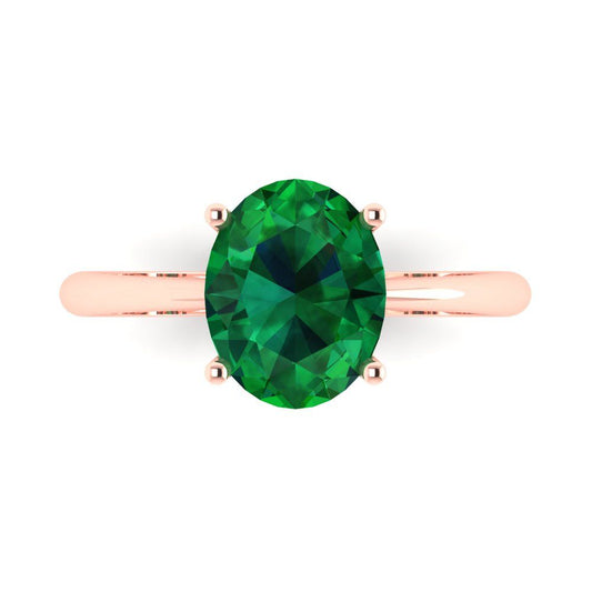 2.5 cttw Simulated Emerald Solitaire  Engagement Ring - Solid Rose Gold (VVS1, Oval Cut,9.5x7.5mm)