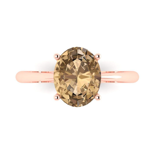 2.5 cttw Zirconia Simulated Champagne Diamond Solitaire  Engagement Ring - Solid Rose Gold (VVS1, Oval Cut,9.5x7.5mm)