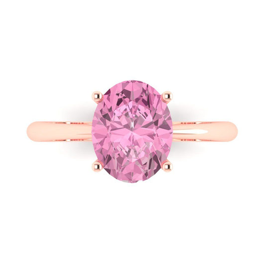 2.5 cttw Zirconia Simulated Pink Diamond Solitaire  Engagement Ring - Solid Rose Gold (VVS1, Oval Cut,9.5x7.5mm)
