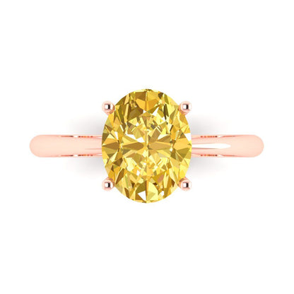 2.5 cttw Zirconia Simulated Yellow Diamond Solitaire  Engagement Ring - Solid Gold (VVS1, Oval Cut,9.5x7.5mm)