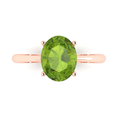 2.5 cttw Natural Peridot Solitaire  Engagement Ring - Solid Gold (Oval Cut,9.5x7.5mm)