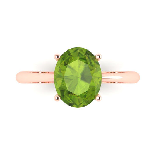 2.5 cttw Natural Peridot Solitaire  Engagement Ring - Solid Rose Gold (VVS1, Oval Cut,9.5x7.5mm)