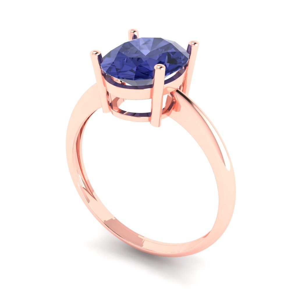 2.5 cttw Simulated Tanzanite Solitaire  Engagement Ring - Solid Gold (Oval Cut,9.5x7.5mm)