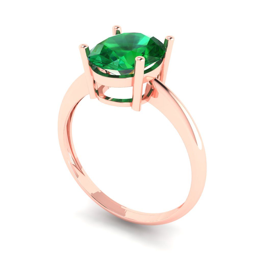 2.5 cttw Simulated Emerald Solitaire  Engagement Ring - Solid Gold (Oval Cut,9.5x7.5mm)