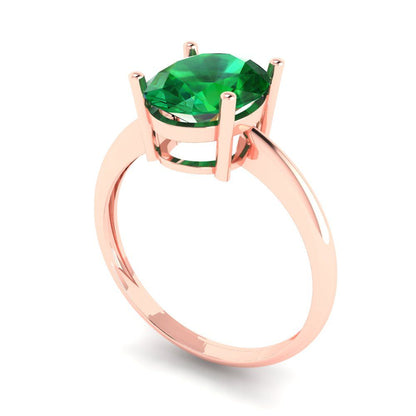 2.5 cttw Simulated Emerald Solitaire  Engagement Ring - Solid Gold (Oval Cut,9.5x7.5mm)