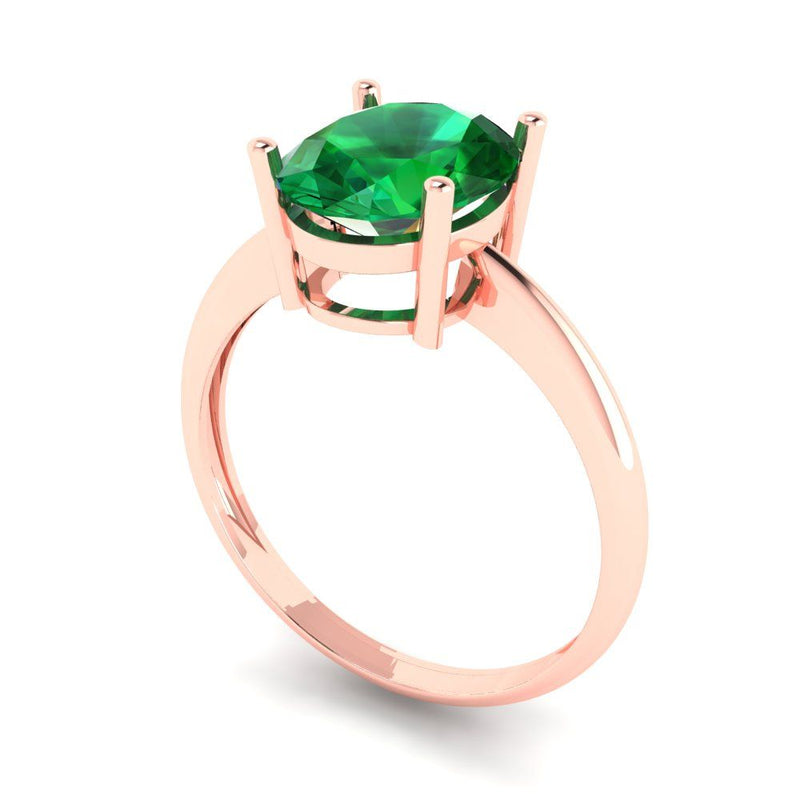2.5 ct Brilliant Oval Cut Simulated Emerald Stone Rose Gold Solitaire Ring
