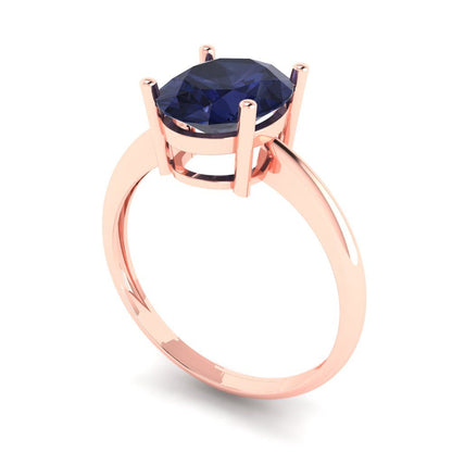 2.5 cttw Simulated Blue Sapphire Solitaire  Engagement Ring - Solid Gold (Oval Cut,9.5x7.5mm)