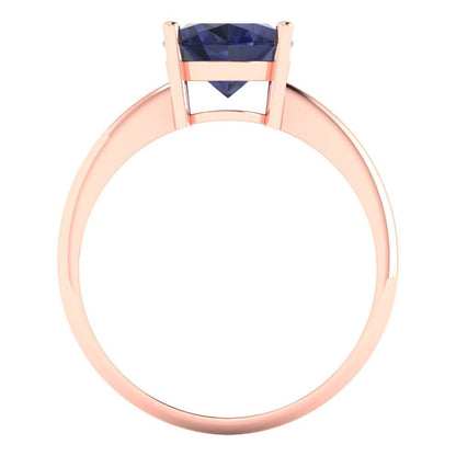 2.5 cttw Simulated Blue Sapphire Solitaire  Engagement Ring - Solid Gold (Oval Cut,9.5x7.5mm)