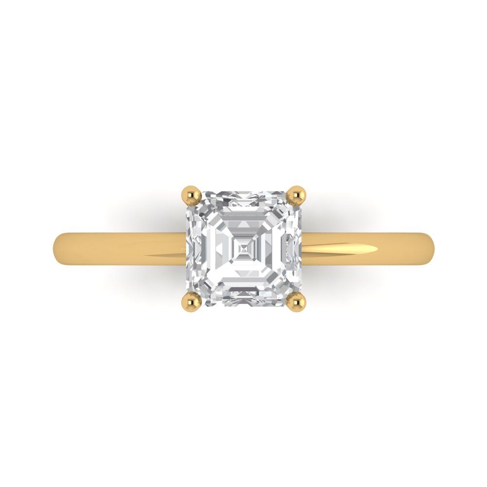 1 cttw Zirconia Simulated Diamond Solitaire  Engagement Ring - Solid Yellow Gold (VVS1, Asscher Cut,6mm)