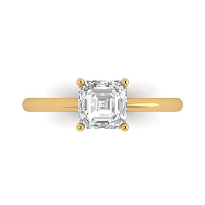 1 cttw Zirconia Simulated Diamond Solitaire  Engagement Ring - Solid Yellow Gold (VVS1, Asscher Cut,6mm)