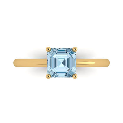 1 cttw Zirconia Simulated Blue Diamond Solitaire  Engagement Ring - Solid Gold (VVS1, Asscher Cut,6mm)
