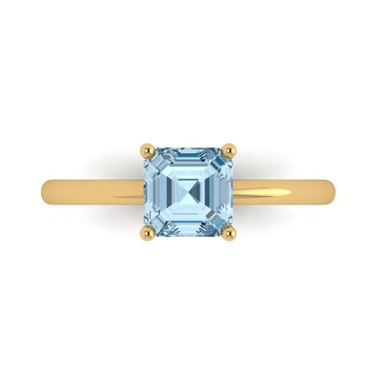 1 cttw Zirconia Simulated Blue Diamond Solitaire  Engagement Ring - Solid Yellow Gold (VVS1, Asscher Cut,6mm)