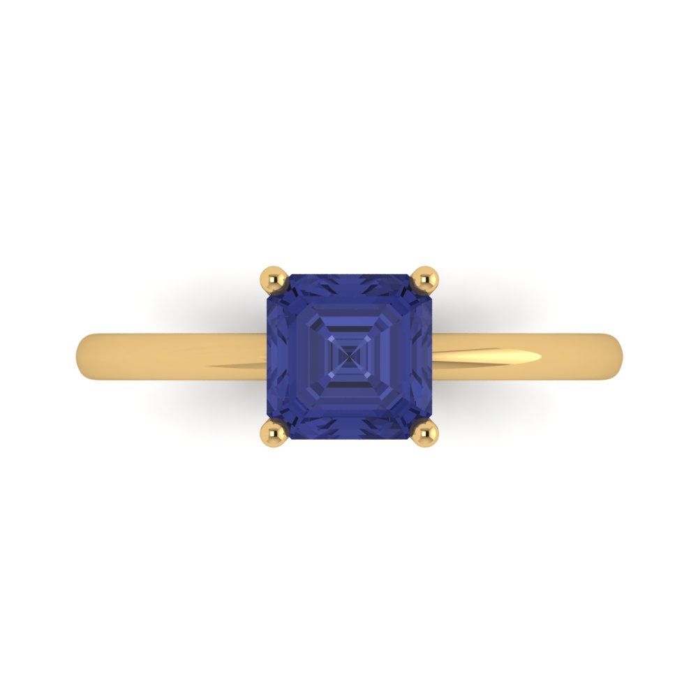 1 cttw Simulated Tanzanite Solitaire  Engagement Ring - Solid Yellow Gold (VVS1, Asscher Cut,6mm)