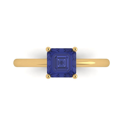 1 cttw Simulated Tanzanite Solitaire  Engagement Ring - Solid Yellow Gold (VVS1, Asscher Cut,6mm)