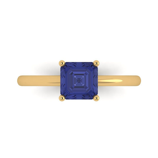 1 cttw Simulated Tanzanite Solitaire  Engagement Ring - Solid Yellow Gold (VVS1, Asscher Cut,6mm)