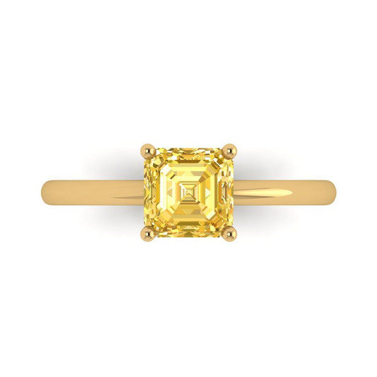 1 cttw Natural Citrine Solitaire  Engagement Ring - Solid Yellow Gold (VVS1, Asscher Cut,6mm)