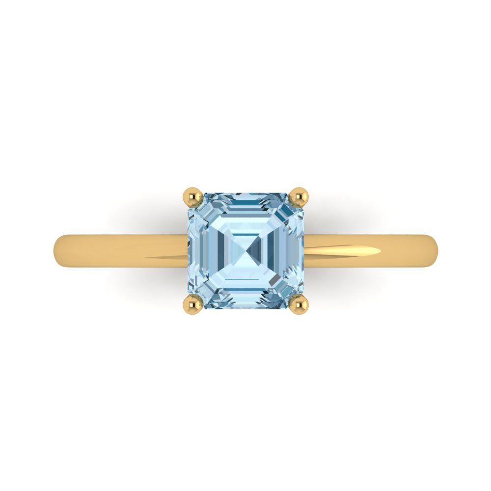 1 cttw Natural Aquamarine Solitaire  Engagement Ring - Solid Gold (Asscher Cut,6mm)