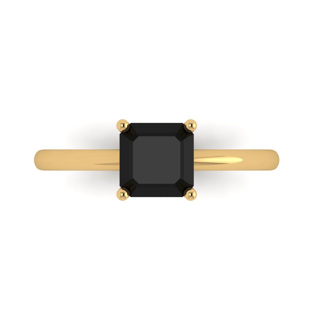1 cttw Natural Onyx Solitaire  Engagement Ring - Solid Gold (Asscher Cut,6mm)