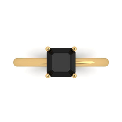 1 cttw Natural Onyx Solitaire  Engagement Ring - Solid Gold (Asscher Cut,6mm)
