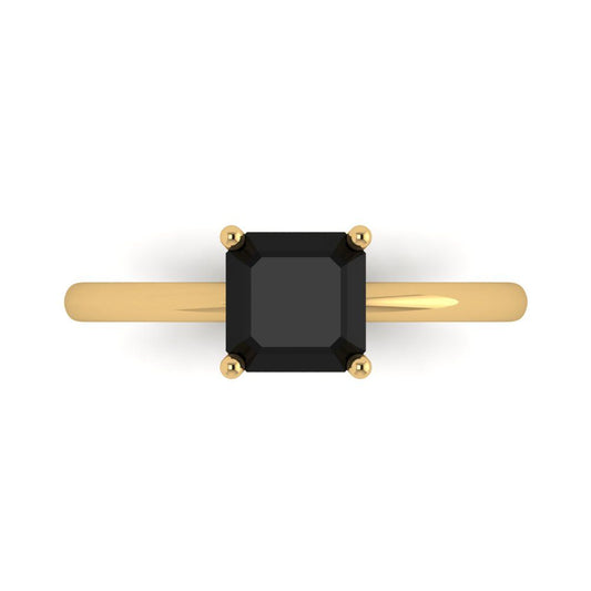 1 cttw Natural Onyx Solitaire  Engagement Ring - Solid Yellow Gold (VVS1, Asscher Cut,6mm)