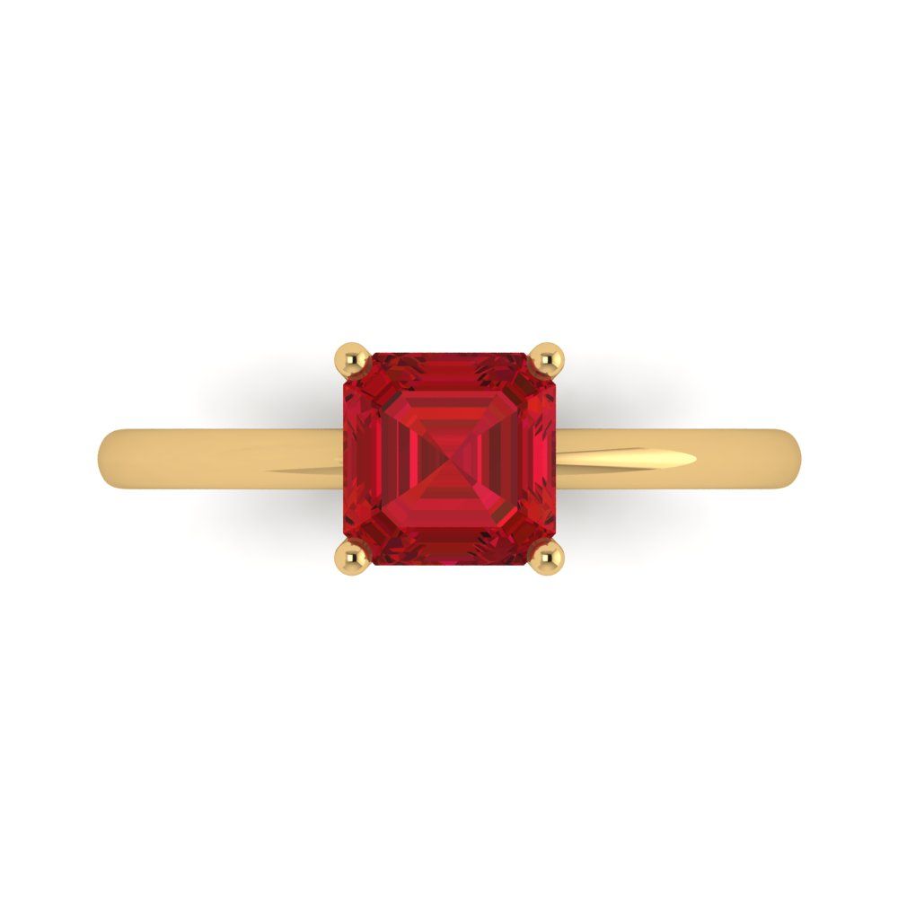1 cttw Simulated Pink Tourmaline Solitaire  Engagement Ring - Solid Yellow Gold (VVS1, Asscher Cut,6mm)