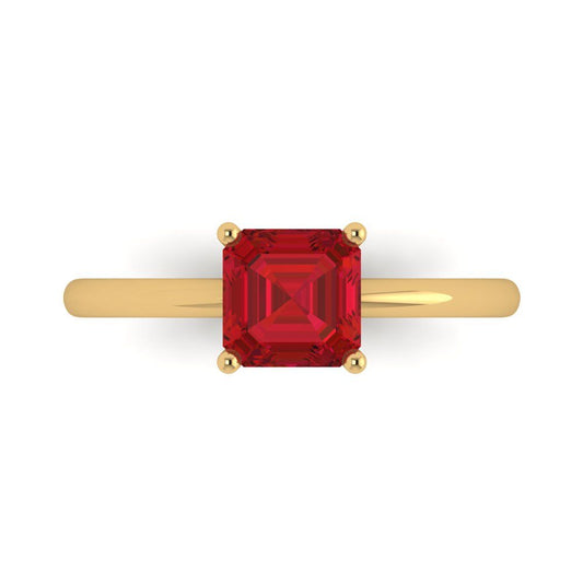 1 cttw Simulated Pink Tourmaline Solitaire  Engagement Ring - Solid Yellow Gold (VVS1, Asscher Cut,6mm)