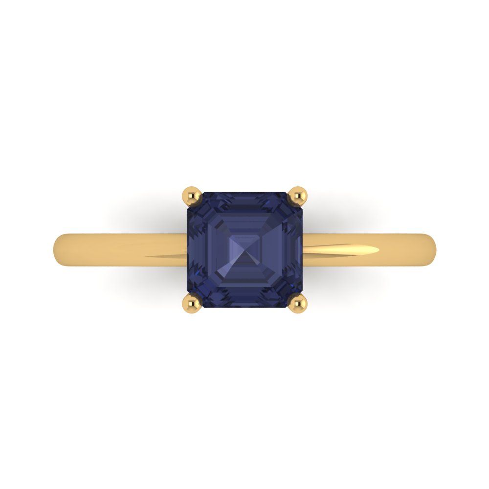1 cttw Simulated Blue Sapphire Solitaire  Engagement Ring - Solid Gold (Asscher Cut,6mm)