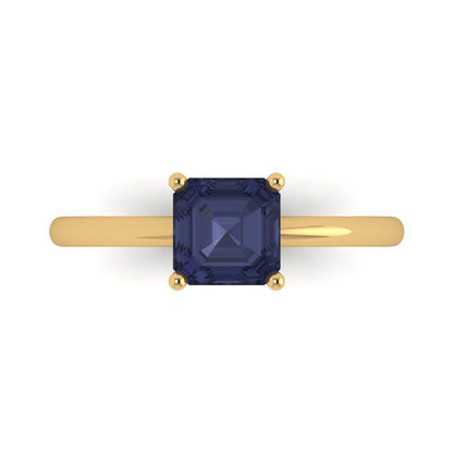 1 cttw Simulated Blue Sapphire Solitaire  Engagement Ring - Solid Gold (Asscher Cut,6mm)