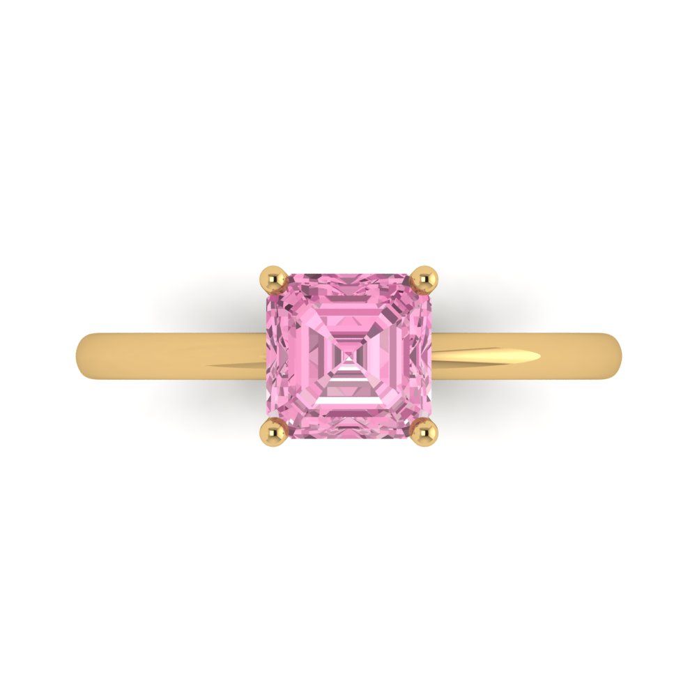 1 cttw Zirconia Simulated Pink Diamond Solitaire  Engagement Ring - Solid Gold (VVS1, Asscher Cut,6mm)