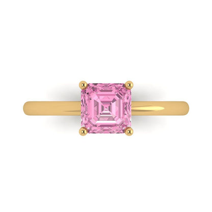 1 cttw Zirconia Simulated Pink Diamond Solitaire  Engagement Ring - Solid Gold (VVS1, Asscher Cut,6mm)