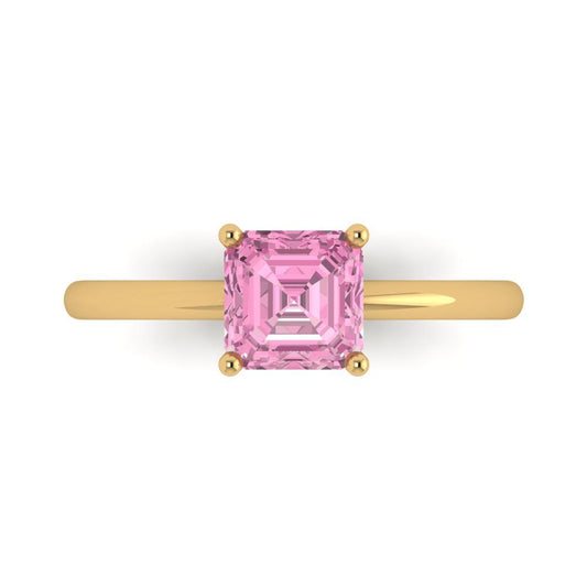 1 cttw Zirconia Simulated Pink Diamond Solitaire  Engagement Ring - Solid Yellow Gold (VVS1, Asscher Cut,6mm)