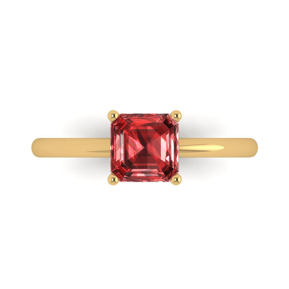 1 cttw Natural Garnet Solitaire  Engagement Ring - Solid Gold (Asscher Cut,6mm)