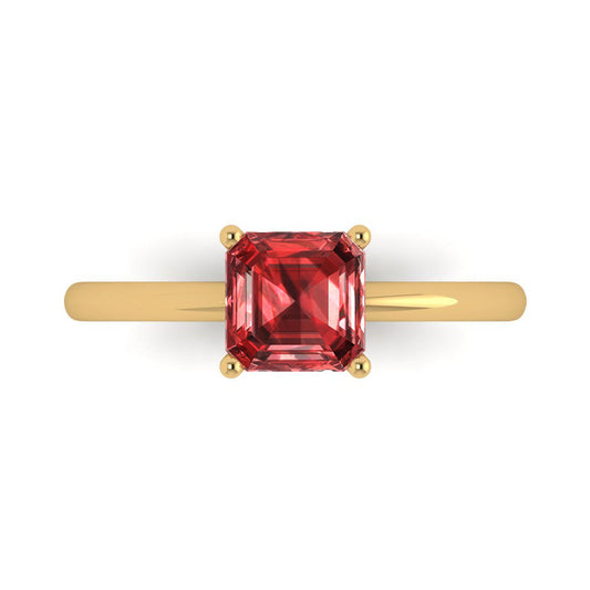 1 cttw Natural Garnet Solitaire  Engagement Ring - Solid Yellow Gold (VVS1, Asscher Cut,6mm)