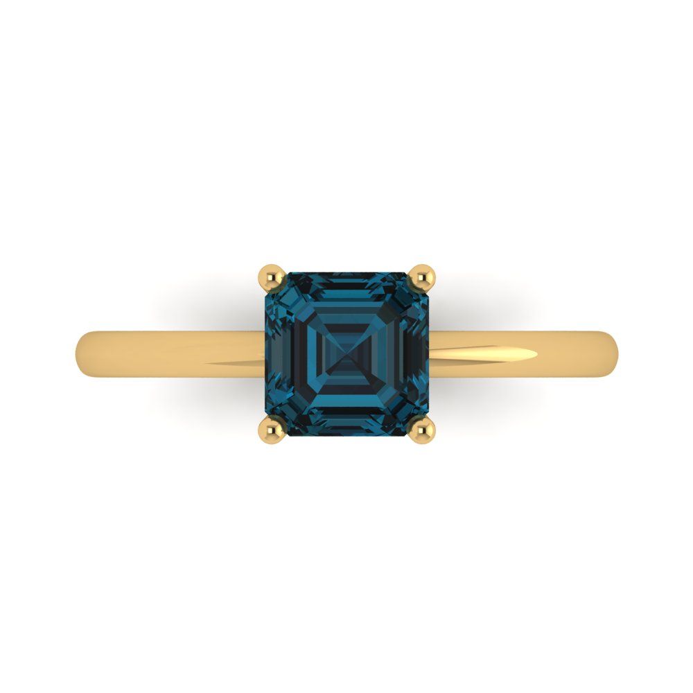 1 cttw Natural London Blue Topaz Solitaire  Engagement Ring - Solid Gold (Asscher Cut,6mm)
