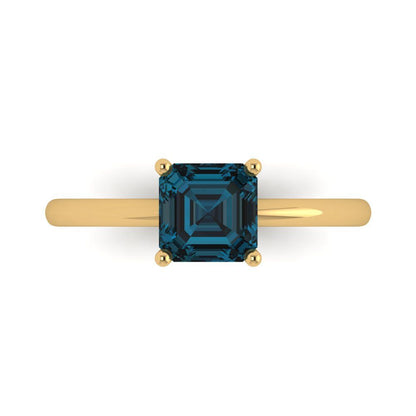 1 cttw Natural London Blue Topaz Solitaire  Engagement Ring - Solid Gold (Asscher Cut,6mm)