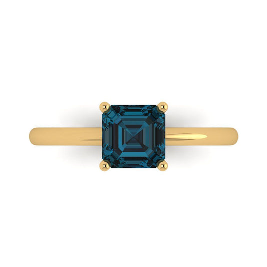 1 cttw Natural London Blue Topaz Solitaire  Engagement Ring - Solid Yellow Gold (VVS1, Asscher Cut,6mm)